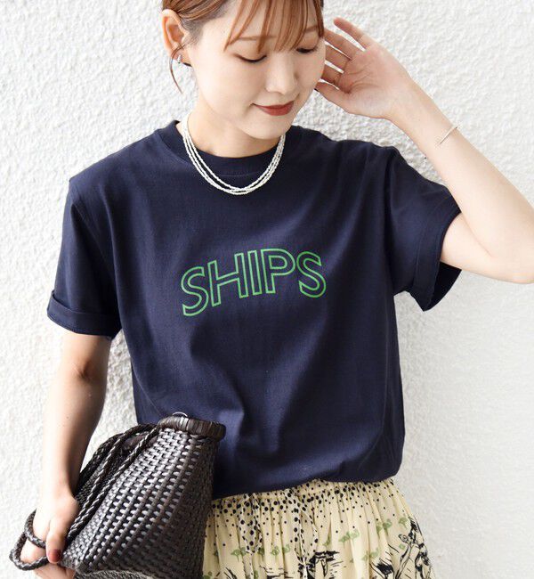 SHIPS for women「【累計販売数9万枚突破!!】【WEB限定】 SHIPS ラウンド プリント ロゴ TEE」|Tシャツ・カットソー|ダークブルー