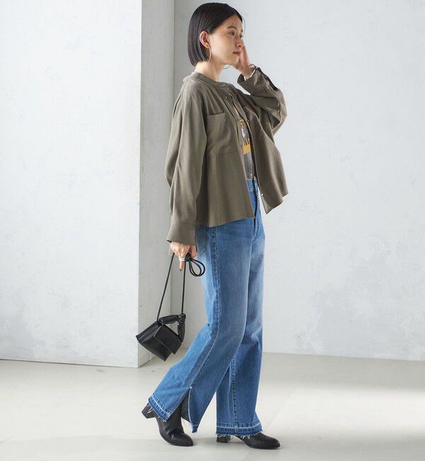 SHIPS for women「〈手洗い可能〉バンドカラー ショート 羽織り シャツ」|シャツ・ブラウス|