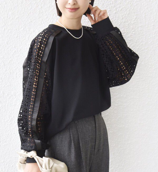 SHIPS for women「【WEB限定】〈手洗い可能〉レース コンビ カットソー」|Tシャツ・カットソー|