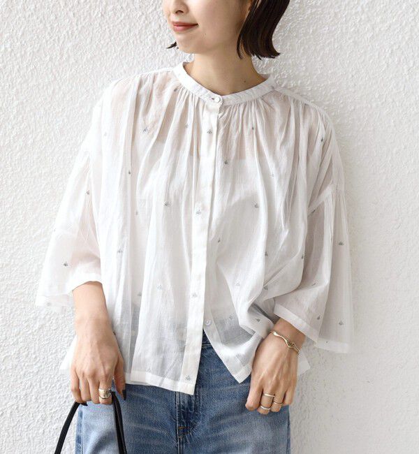 SHIPS for women「〈手洗い可能〉コットン オーガンジー リーフ 刺繍 羽織 ブラウス」|シャツ・ブラウス|