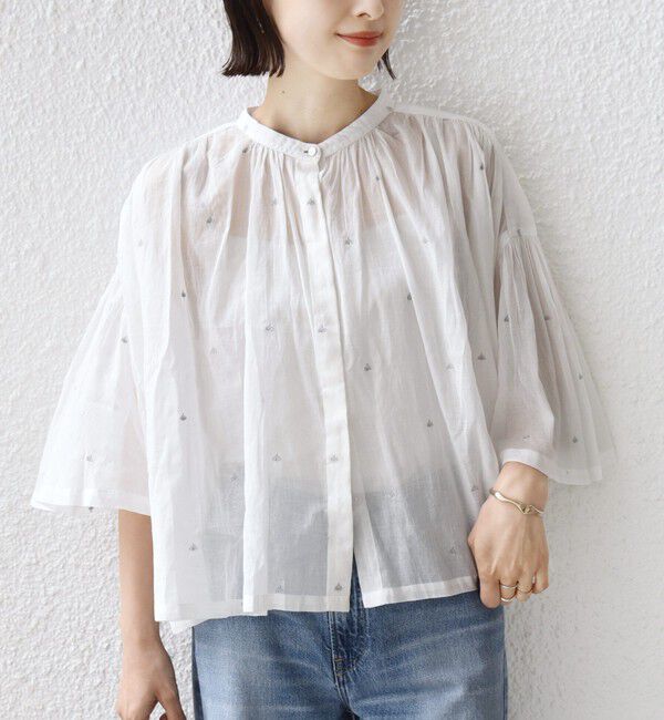 SHIPS for women「〈手洗い可能〉コットン オーガンジー リーフ 刺繍 羽織 ブラウス」|シャツ・ブラウス|