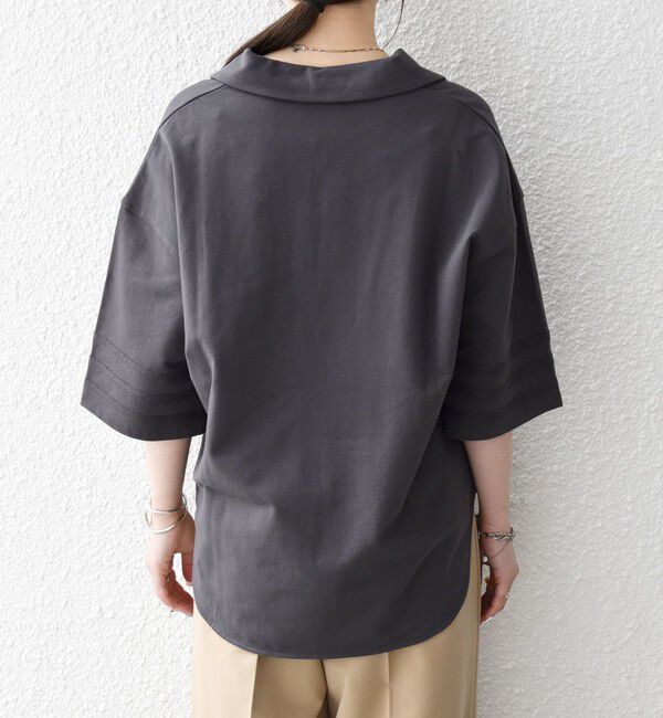 SHIPS any「SHIPS any:〈洗濯機可能〉インレイ 襟付き スキッパー ハーフスリーブ プルオーバー」|Tシャツ・カットソー|