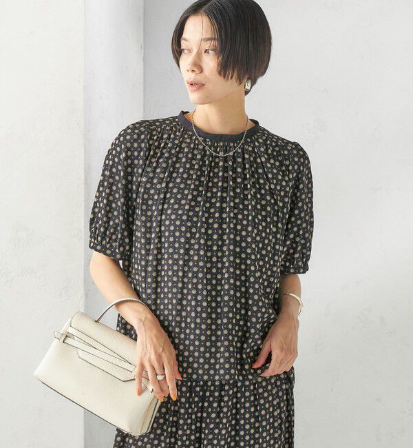 SHIPS for women「〈手洗い可能〉プリント カッセン ギャザー 半袖 ブラウス」|シャツ・ブラウス|