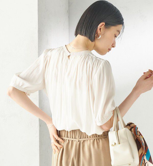 SHIPS for women「〈手洗い可能〉無地 カッセン ギャザー 半袖 ブラウス」|シャツ・ブラウス|オフホワイト