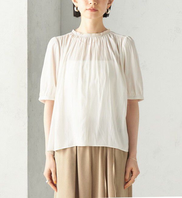 SHIPS for women「〈手洗い可能〉無地 カッセン ギャザー 半袖 ブラウス」|シャツ・ブラウス|