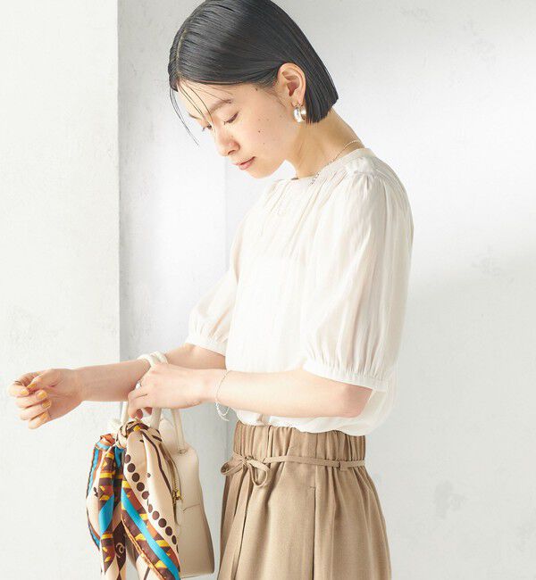 SHIPS for women「〈手洗い可能〉無地 カッセン ギャザー 半袖 ブラウス」|シャツ・ブラウス|