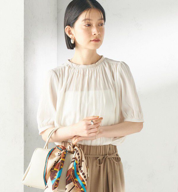 SHIPS for women「〈手洗い可能〉無地 カッセン ギャザー 半袖 ブラウス」|シャツ・ブラウス|