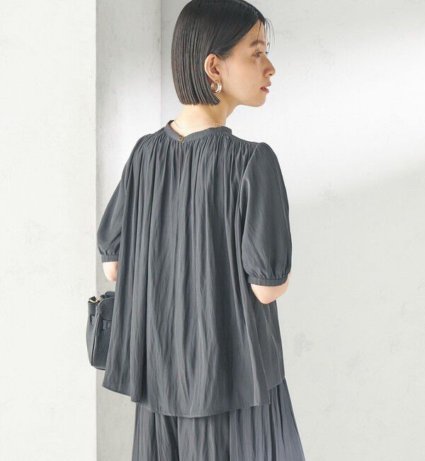 SHIPS for women「〈手洗い可能〉無地 カッセン ギャザー 半袖 ブラウス」|シャツ・ブラウス|