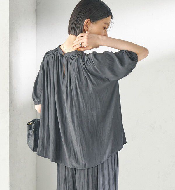 SHIPS for women「〈手洗い可能〉無地 カッセン ギャザー 半袖 ブラウス」|シャツ・ブラウス|