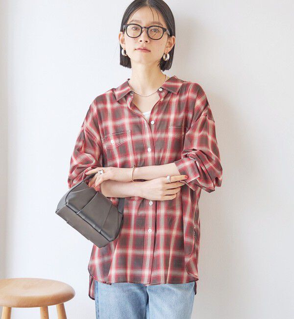 SHIPS for women「〈手洗い可能〉シアー チェック オーバー サイズ シャツ」|シャツ・ブラウス|