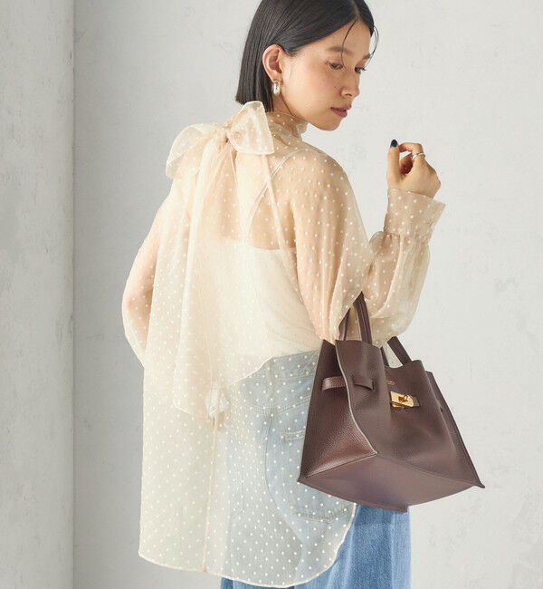 SHIPS for women「〈手洗い可能〉オーガンジー フロッキー ドット リボン ブラウス」|シャツ・ブラウス|ナチュラル