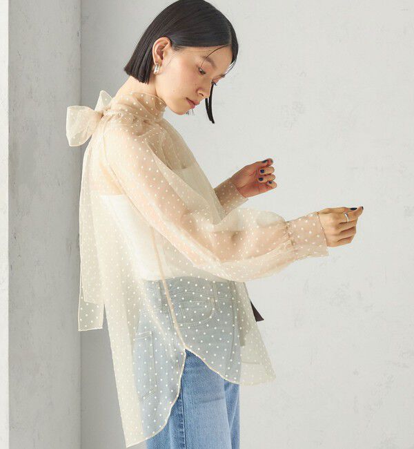 SHIPS for women「〈手洗い可能〉オーガンジー フロッキー ドット リボン ブラウス」|シャツ・ブラウス|