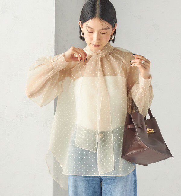 SHIPS for women「〈手洗い可能〉オーガンジー フロッキー ドット リボン ブラウス」|シャツ・ブラウス|