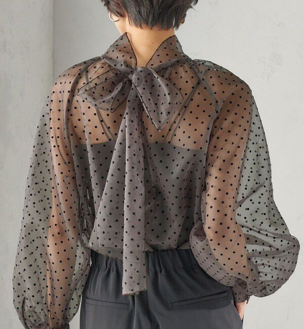 SHIPS for women「〈手洗い可能〉オーガンジー フロッキー ドット リボン ブラウス」|シャツ・ブラウス|