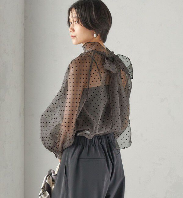 SHIPS for women「〈手洗い可能〉オーガンジー フロッキー ドット リボン ブラウス」|シャツ・ブラウス|