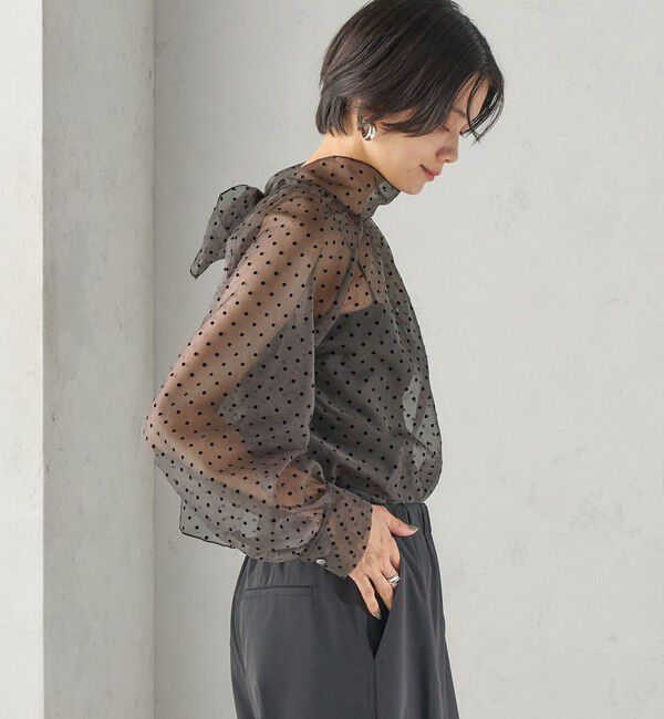 SHIPS for women「〈手洗い可能〉オーガンジー フロッキー ドット リボン ブラウス」|シャツ・ブラウス|