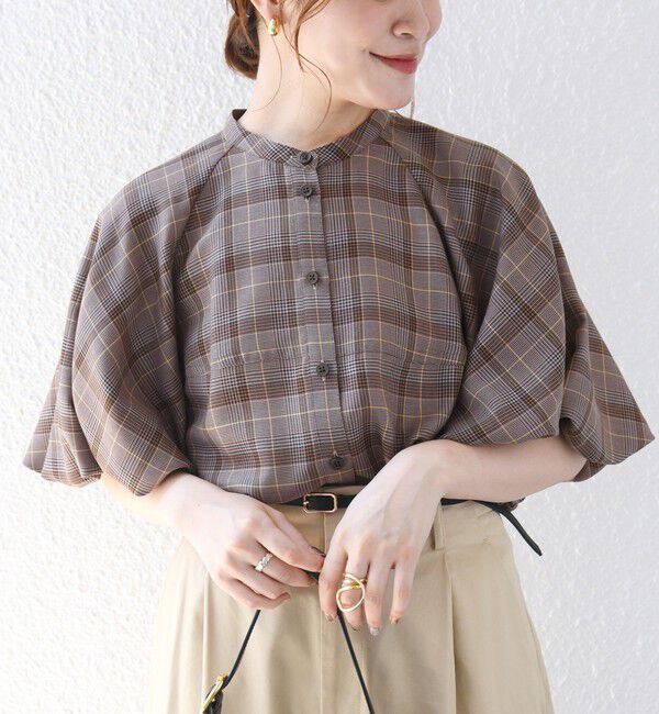 SHIPS for women「〈手洗い可能〉キュプラ混 タータン チェック ブラウス」|シャツ・ブラウス|ベージュ系