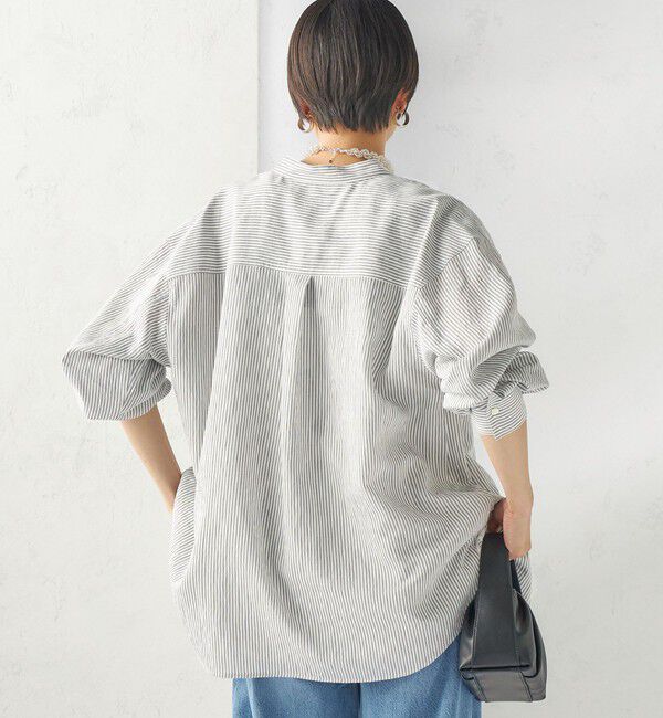 SHIPS for women「〈手洗い可能〉シアー ストライプ バンドカラー シャツ」|シャツ・ブラウス|