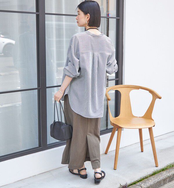 SHIPS for women「〈手洗い可能〉シアー ストライプ バンドカラー シャツ」|シャツ・ブラウス|