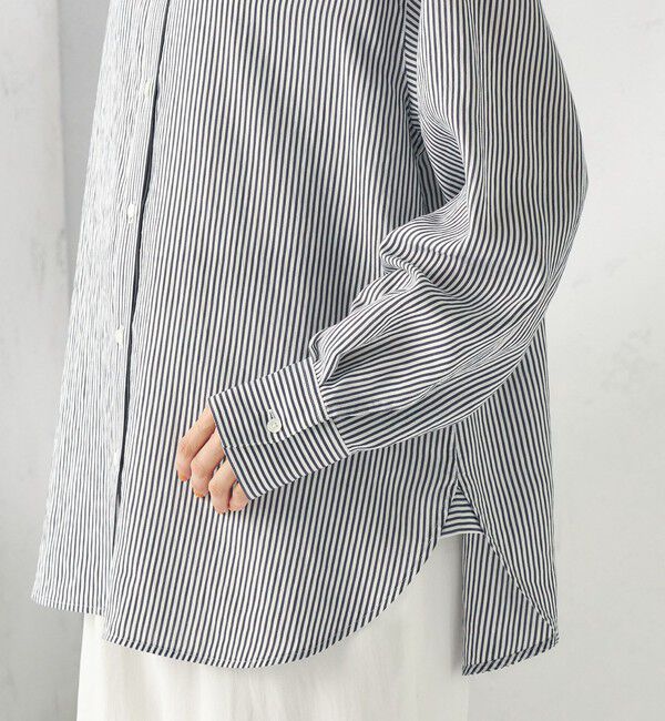 SHIPS for women「〈手洗い可能〉シアー ストライプ バンドカラー シャツ」|シャツ・ブラウス|