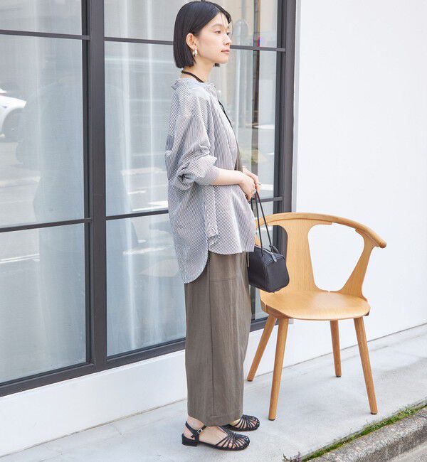 SHIPS for women「〈手洗い可能〉シアー ストライプ バンドカラー シャツ」|シャツ・ブラウス|