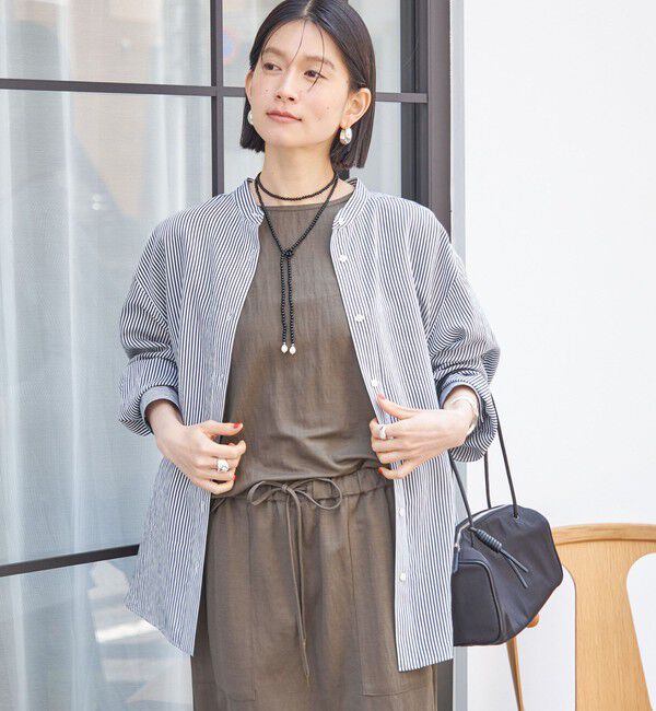 SHIPS for women「〈手洗い可能〉シアー ストライプ バンドカラー シャツ」|シャツ・ブラウス|
