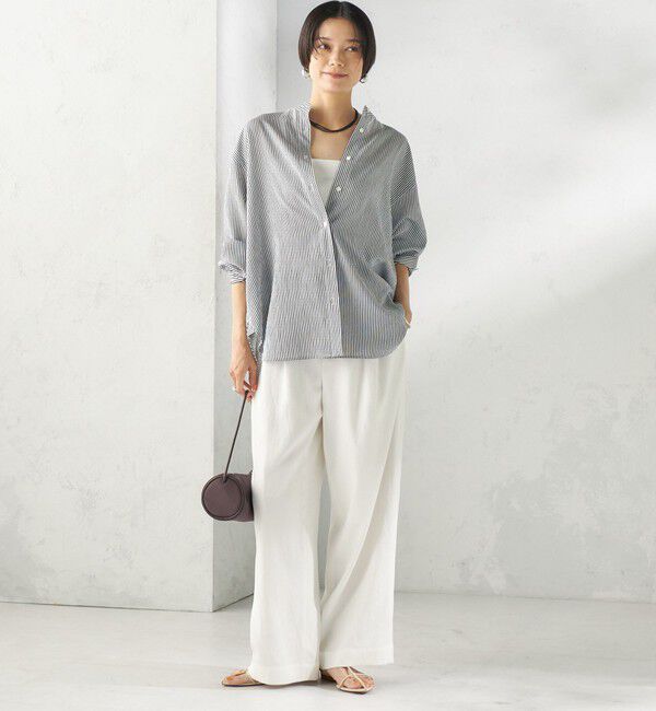 SHIPS for women「〈手洗い可能〉シアー ストライプ バンドカラー シャツ」|シャツ・ブラウス|