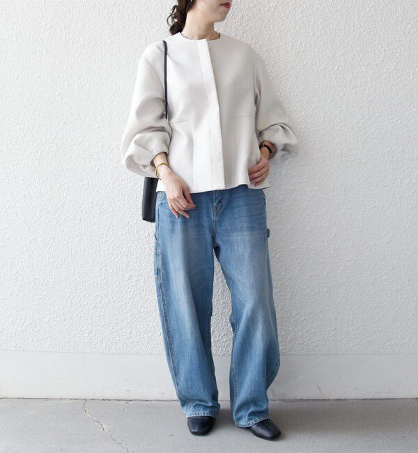 SHIPS any「《予約》SHIPS any:〈手洗い可能〉パフ スリーブ ノーカラー ジャケット［NAVY BLUE］」|ノーカラージャケット|