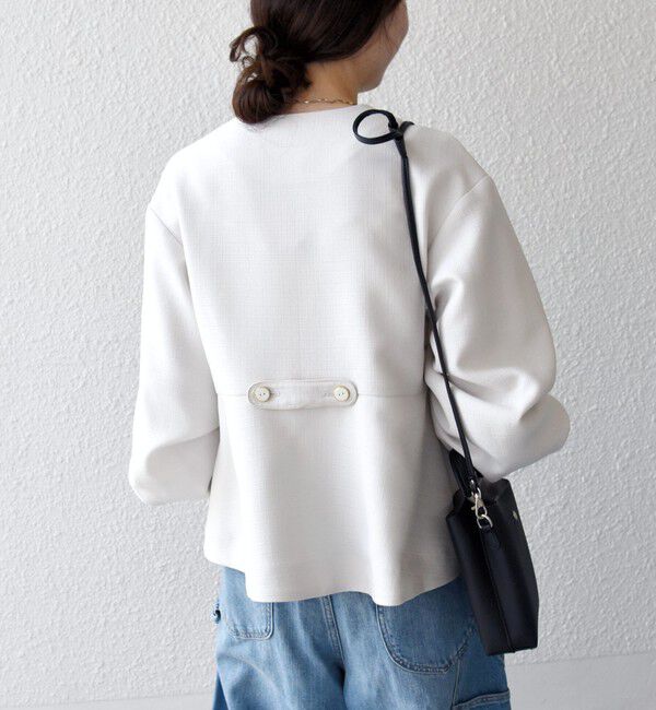 SHIPS any「《予約》SHIPS any:〈手洗い可能〉パフ スリーブ ノーカラー ジャケット［NAVY BLUE］」|ノーカラージャケット|