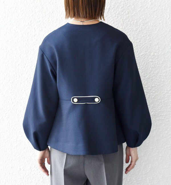 SHIPS any「《予約》SHIPS any:〈手洗い可能〉パフ スリーブ ノーカラー ジャケット［NAVY BLUE］」|ノーカラージャケット|