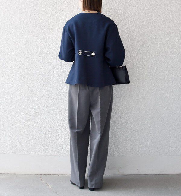 SHIPS any「《予約》SHIPS any:〈手洗い可能〉パフ スリーブ ノーカラー ジャケット［NAVY BLUE］」|ノーカラージャケット|