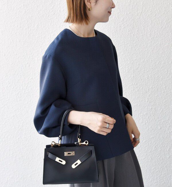 SHIPS any「《予約》SHIPS any:〈手洗い可能〉パフ スリーブ ノーカラー ジャケット［NAVY BLUE］」|ノーカラージャケット|