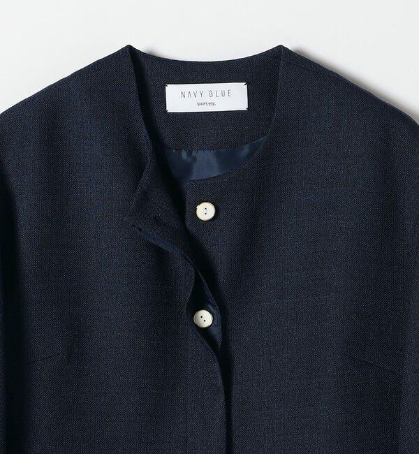 SHIPS any「《予約》SHIPS any:〈手洗い可能〉パフ スリーブ ノーカラー ジャケット［NAVY BLUE］」|ノーカラージャケット|