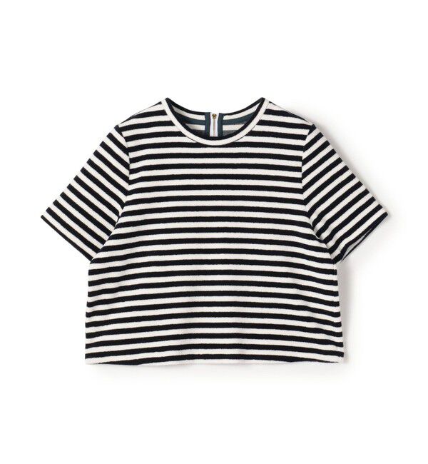 TOMORROWLAND collection「パイルボーダー ハーフスリーブプルオーバー」|Tシャツ・カットソー|12 ブラック系