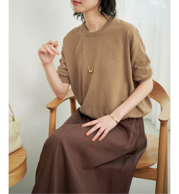 SLOBE IENA「《WEB限定/追加/シリーズあり》コットンキュプラハーフスリーブプルオーバー」|ニット・セーター|ベージュ