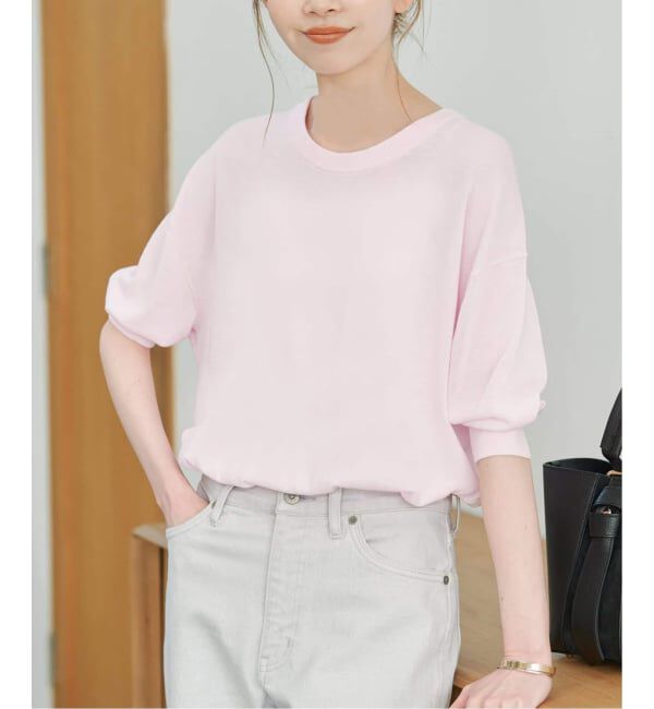 SLOBE IENA「《WEB限定/追加/シリーズあり》コットンキュプラハーフスリーブプルオーバー」|ニット・セーター|ピンク