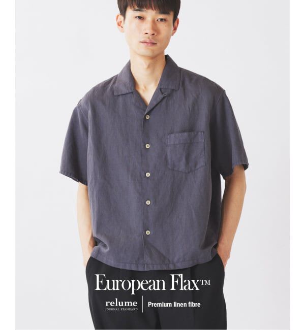 JOURNAL STANDARD relume「European Flax / ヨーロピアンフラックス ガーメントダイ リネン 半袖シャツ」|シャツ・ブラウス|ネイビー B