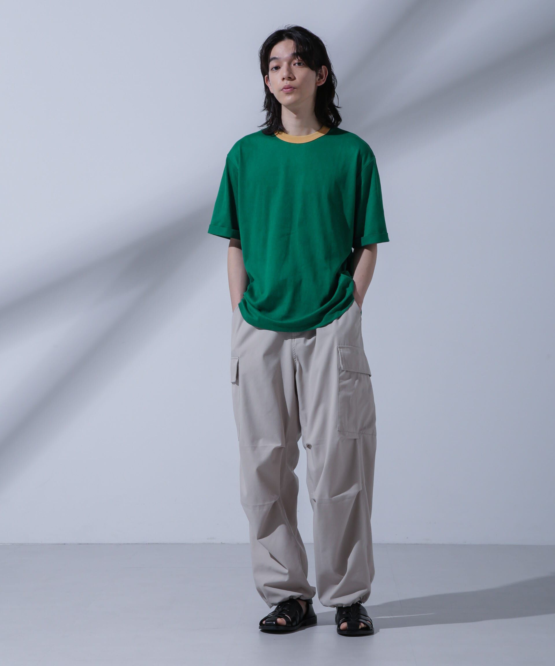 NANO universe「Anti Soaked 汗染み防止 リンガーネックTシャツ」|Tシャツ・カットソー|