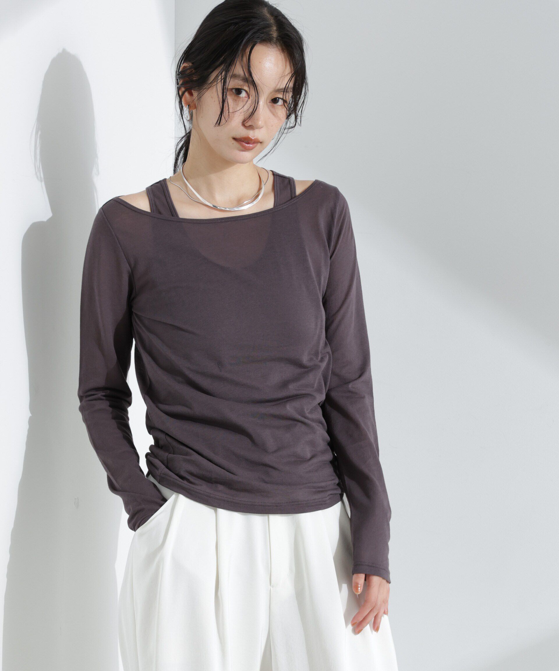 NANO universe「シアータンクトップ＋ロンTレイヤードセット」|Tシャツ・カットソー|チャコール3