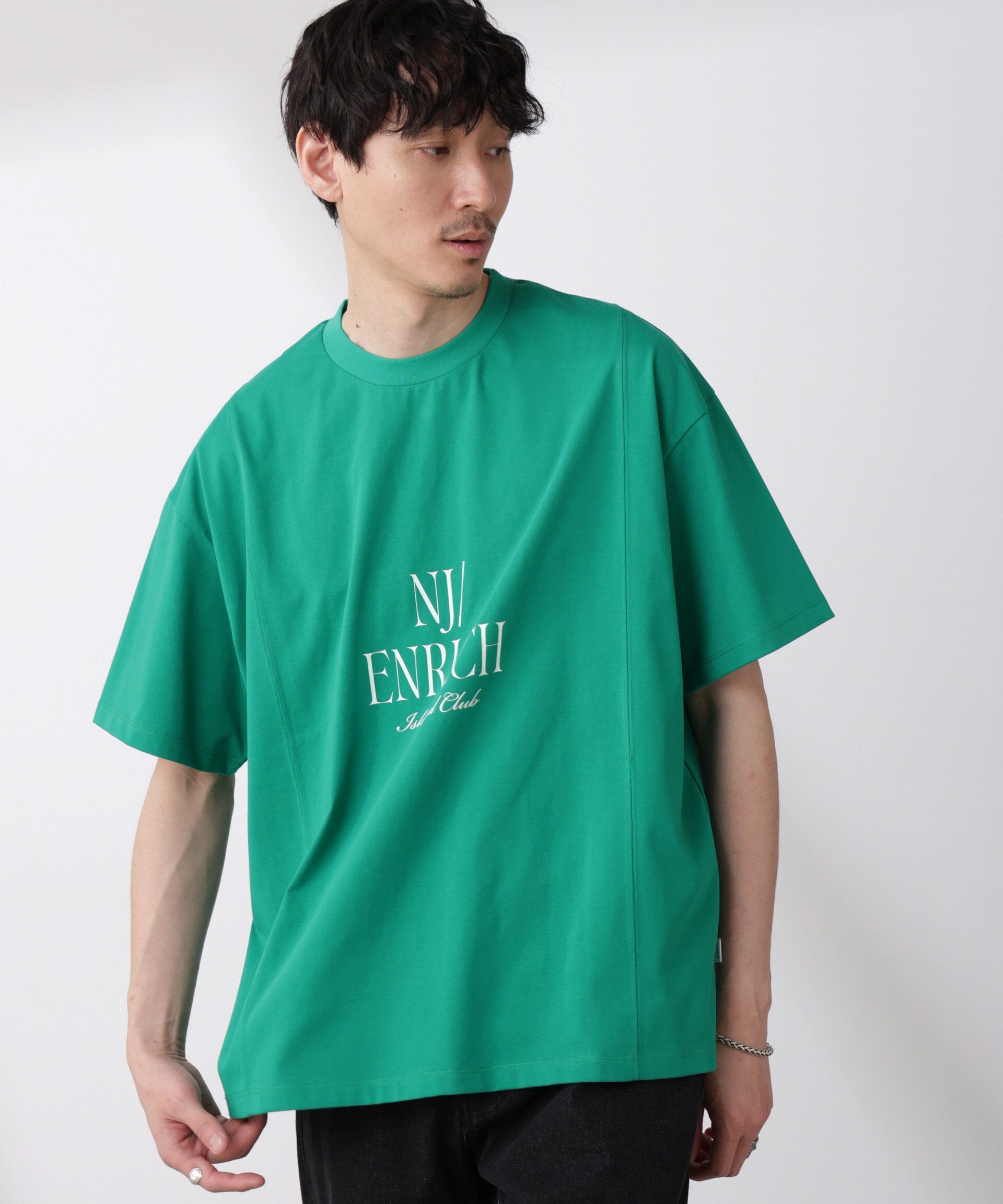 NANO universe「「NJ/CLUB」 ENRICHプリント切り替え Tシャツ」|Tシャツ・カットソー|グリーン