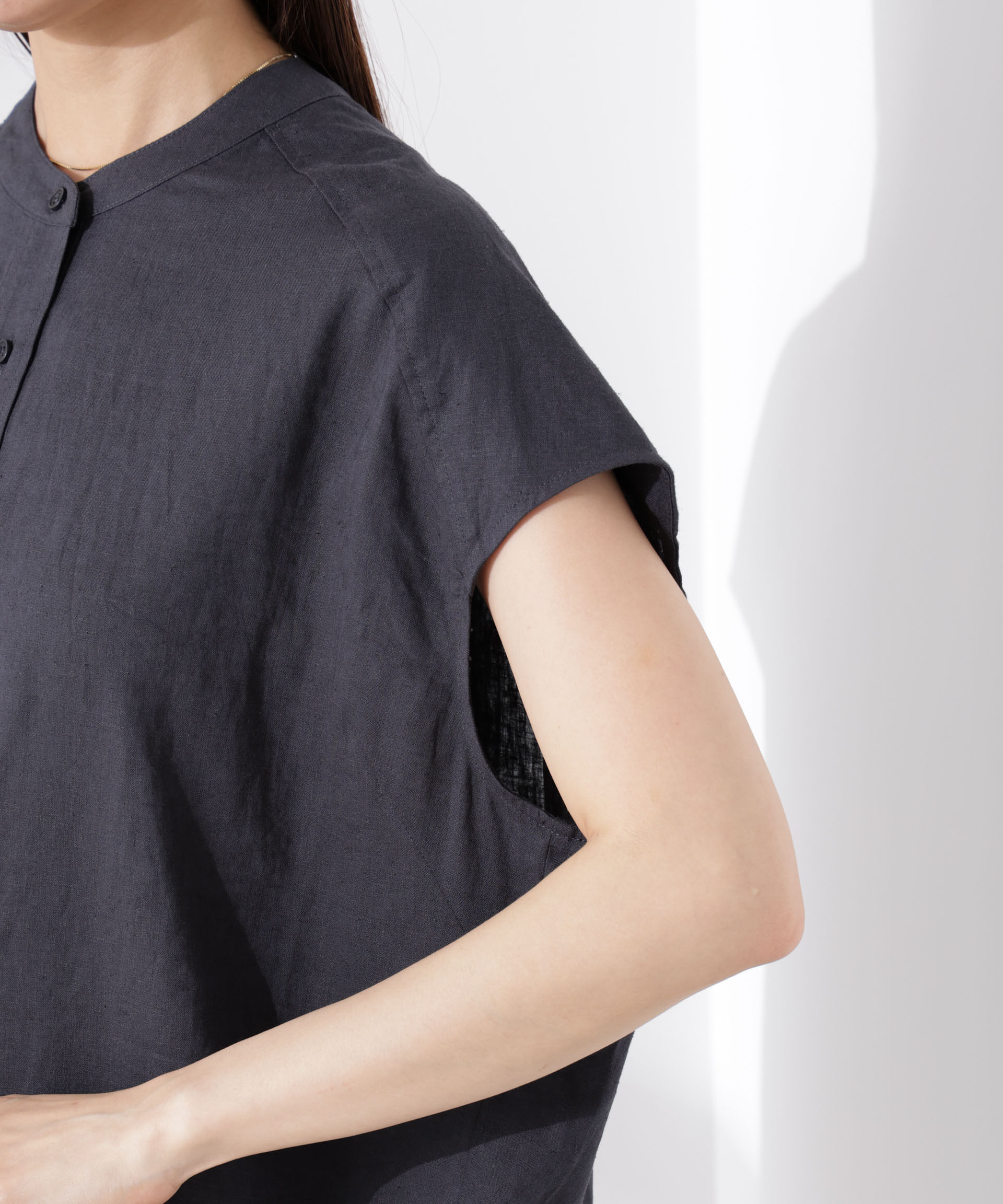 NANO universe「Anti Smell Linen フレンチスリーブシャツ」|シャツ・ブラウス|