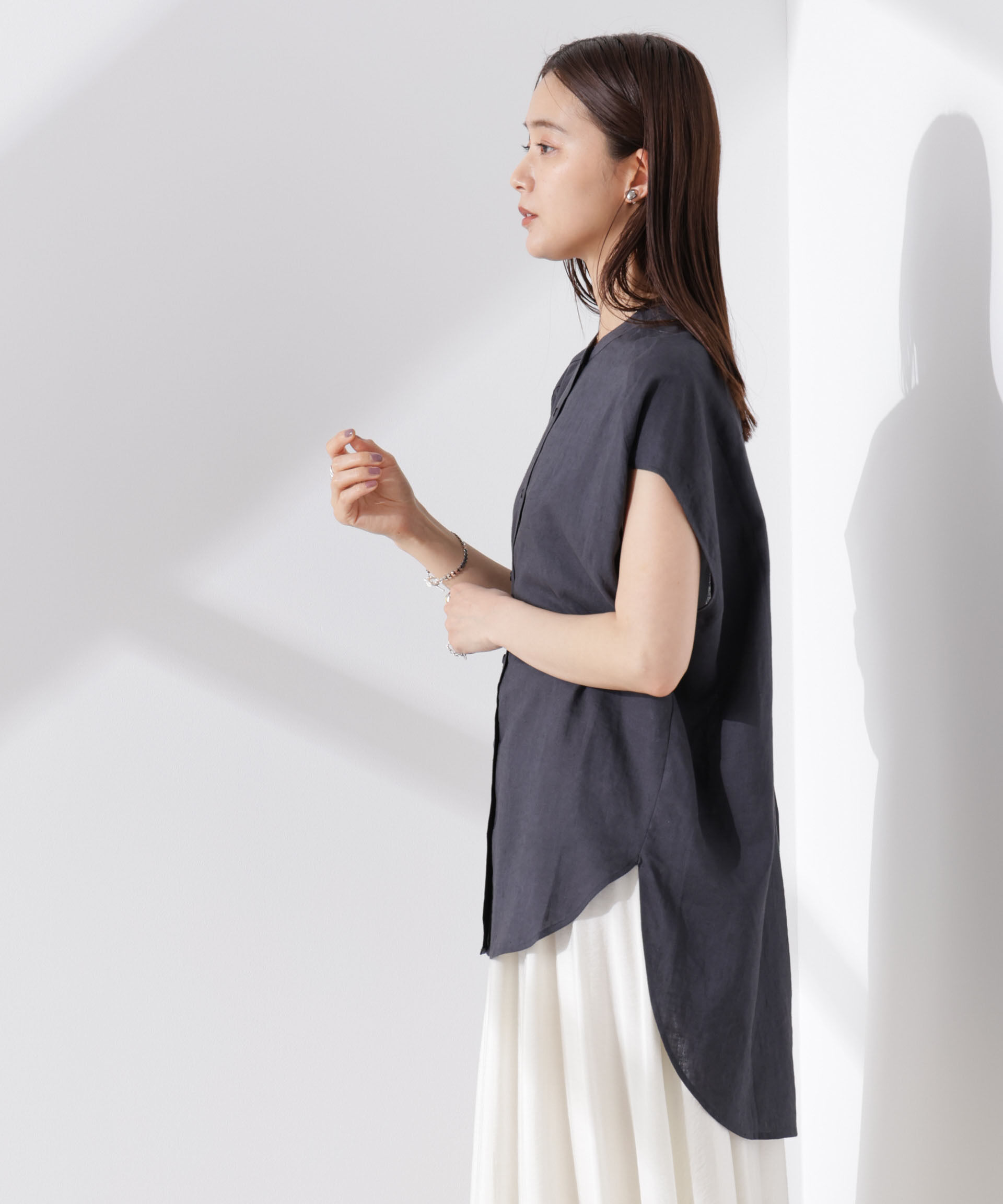 NANO universe「Anti Smell Linen フレンチスリーブシャツ」|シャツ・ブラウス|