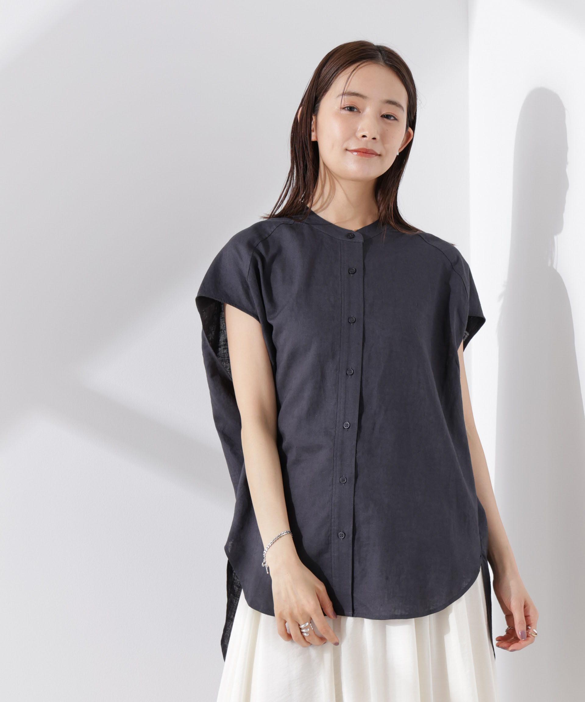 NANO universe「Anti Smell Linen フレンチスリーブシャツ」|シャツ・ブラウス|