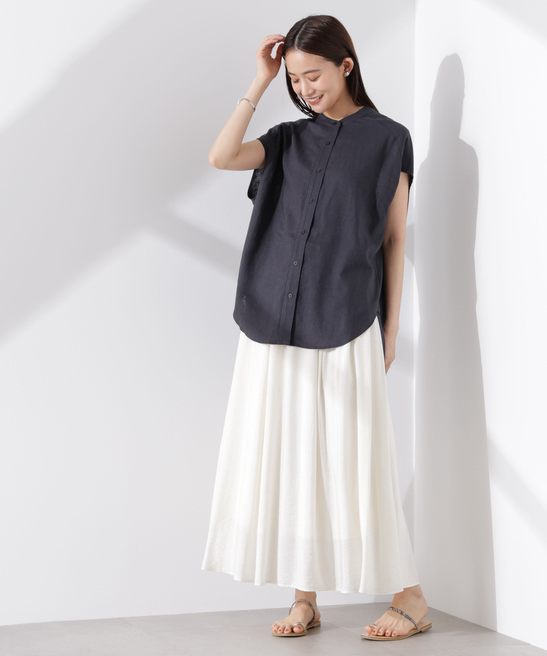 NANO universe「Anti Smell Linen フレンチスリーブシャツ」|シャツ・ブラウス|