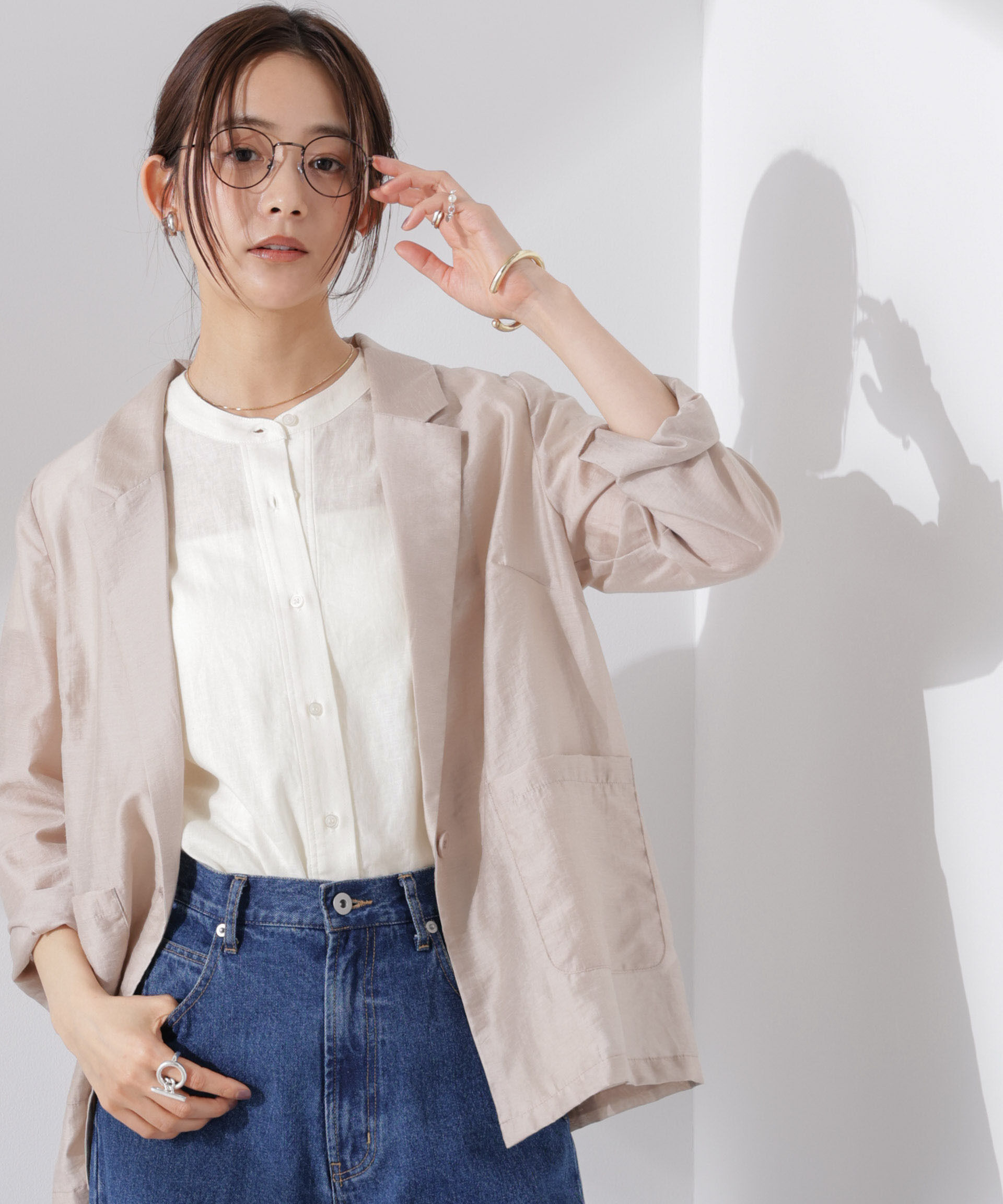 NANO universe「Anti Smell Linen フレンチスリーブシャツ」|シャツ・ブラウス|ホワイト