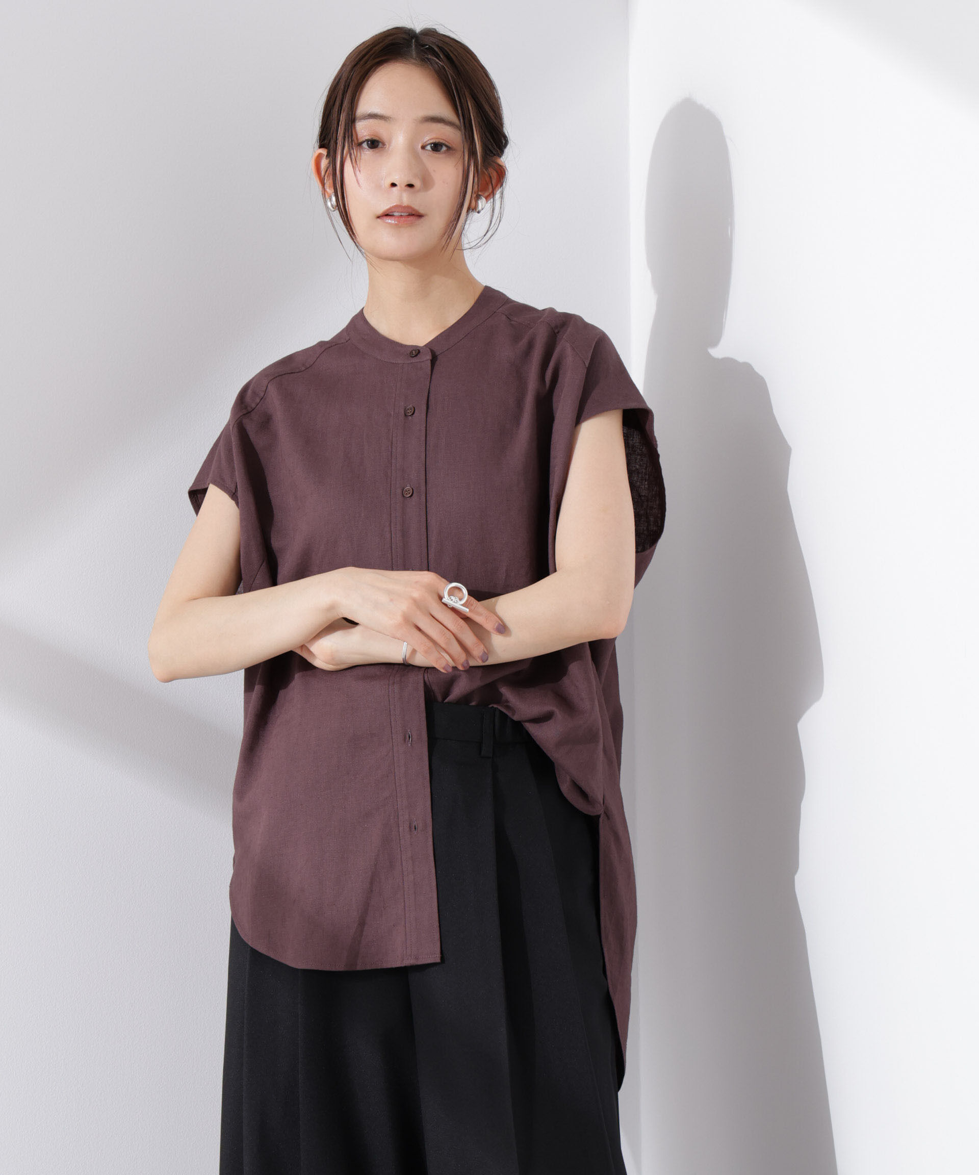 NANO universe「Anti Smell Linen フレンチスリーブシャツ」|シャツ・ブラウス|