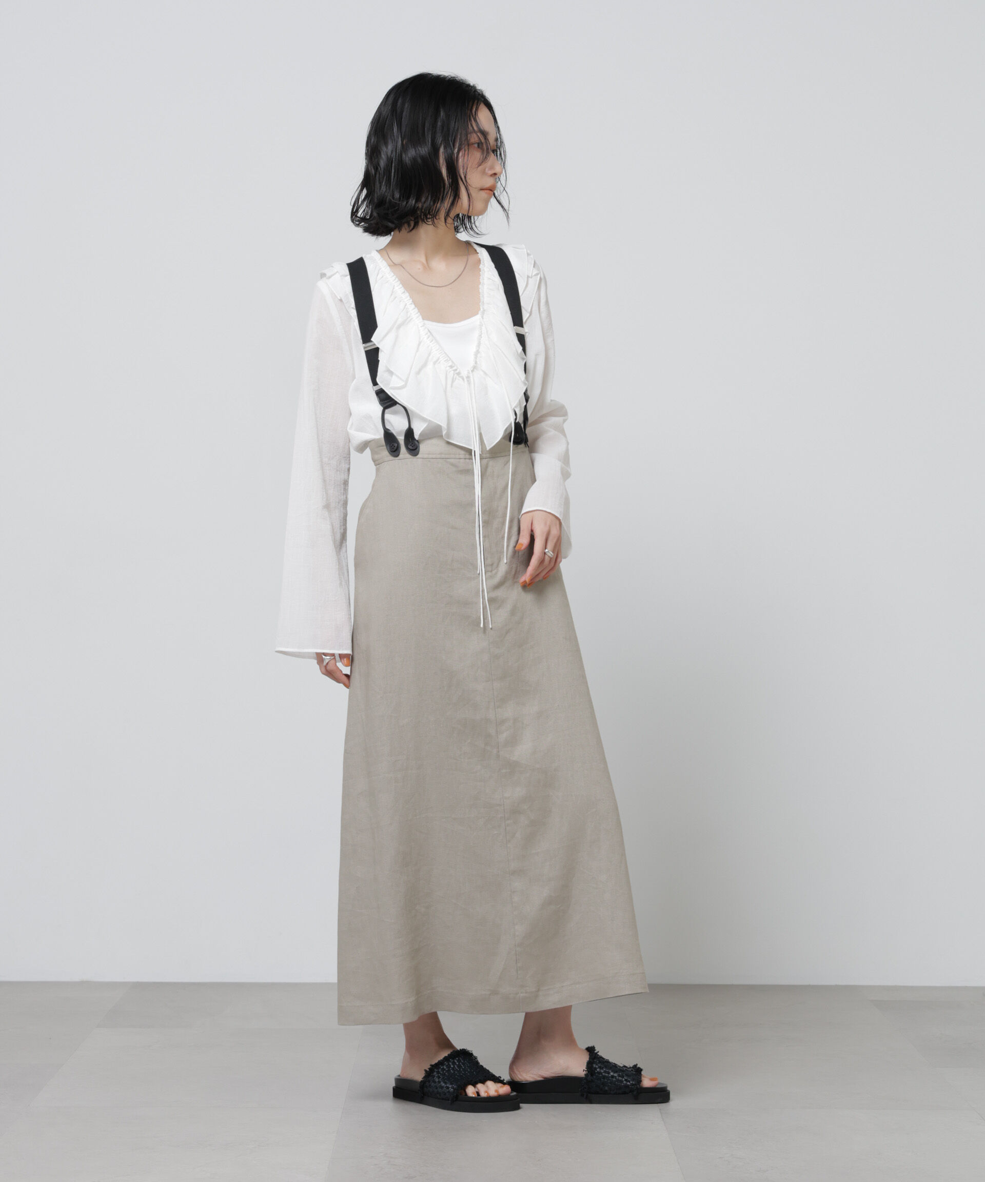 NANO universe「European Flax サスペンダー付きスカート(セットアップ可)」|スカート|