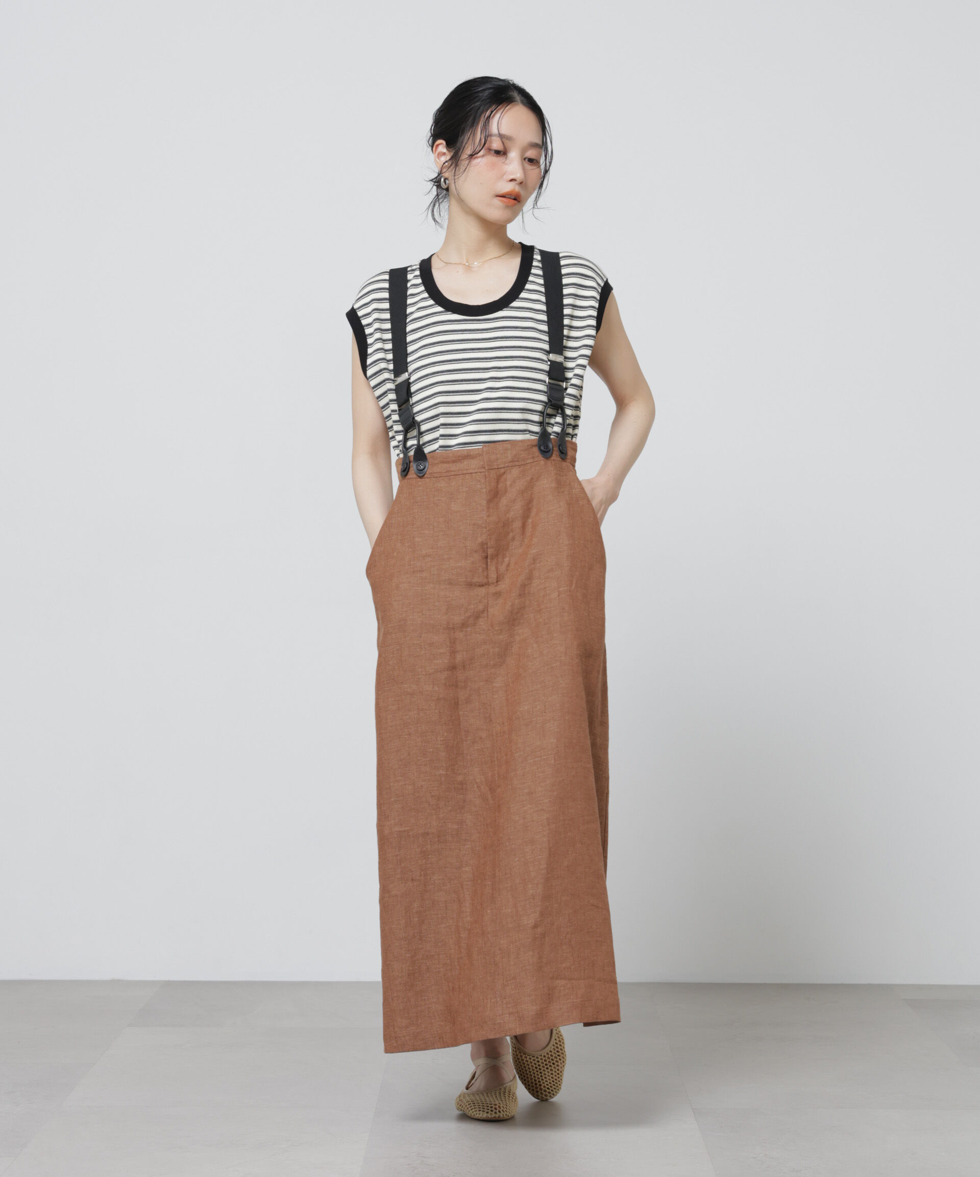 NANO universe「European Flax サスペンダー付きスカート(セットアップ可)」|スカート|