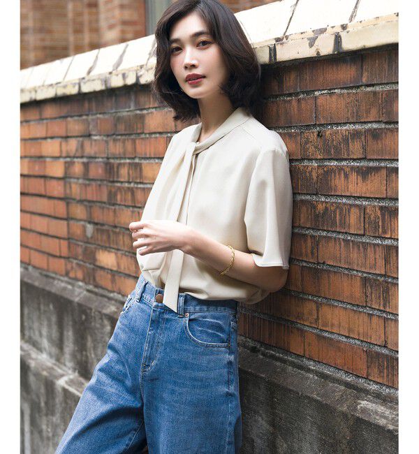 23区「ストレッチジョーゼット ボウタイ ブラウス」|Tシャツ・カットソー|ベージュ系