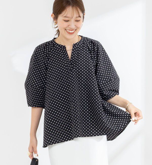 NOLLEY'S「【WEB限定】サッカードット5分袖タックブラウス」|シャツ・ブラウス|